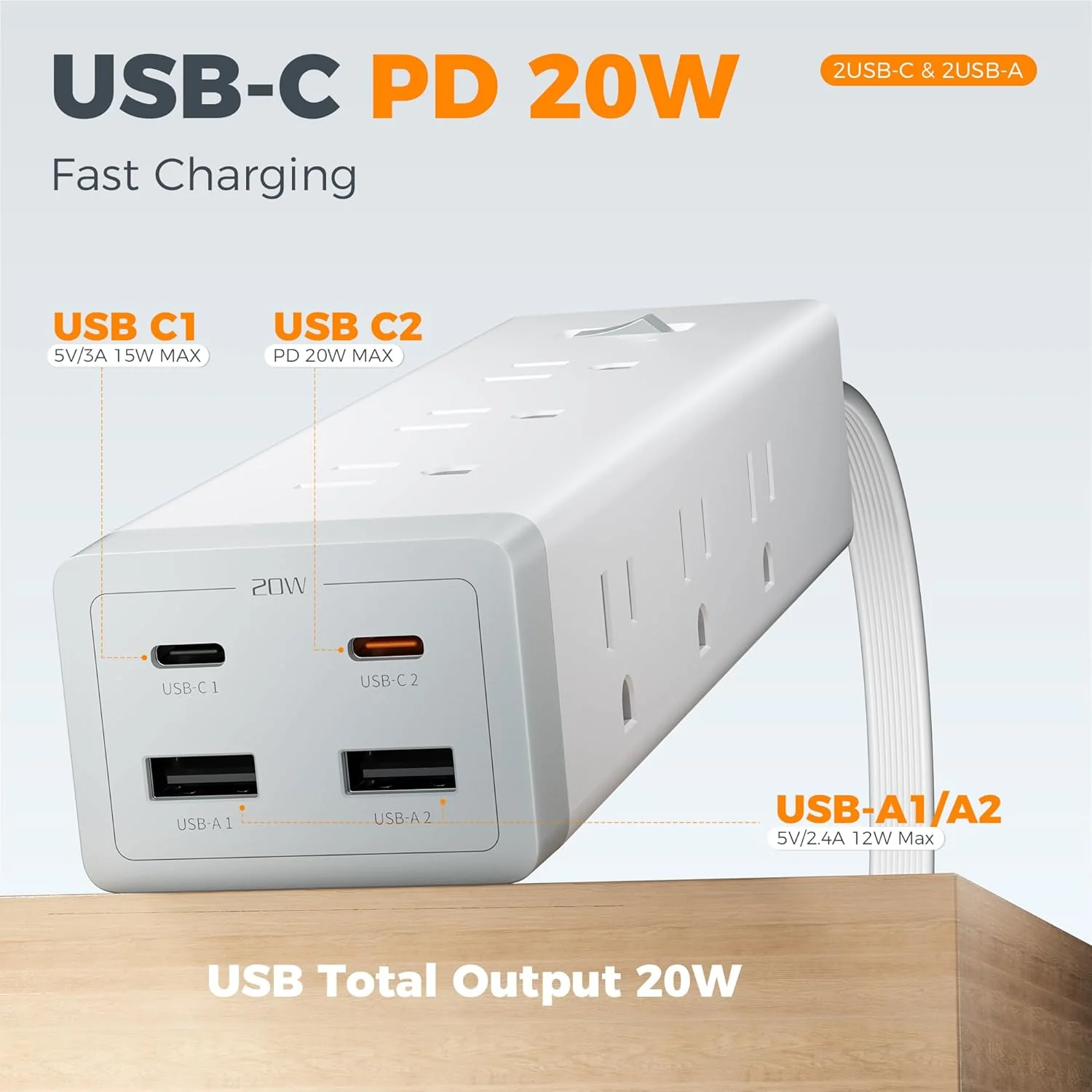 TESSAN 10 FT Surge Protector PD 20W PS09 - Image 3