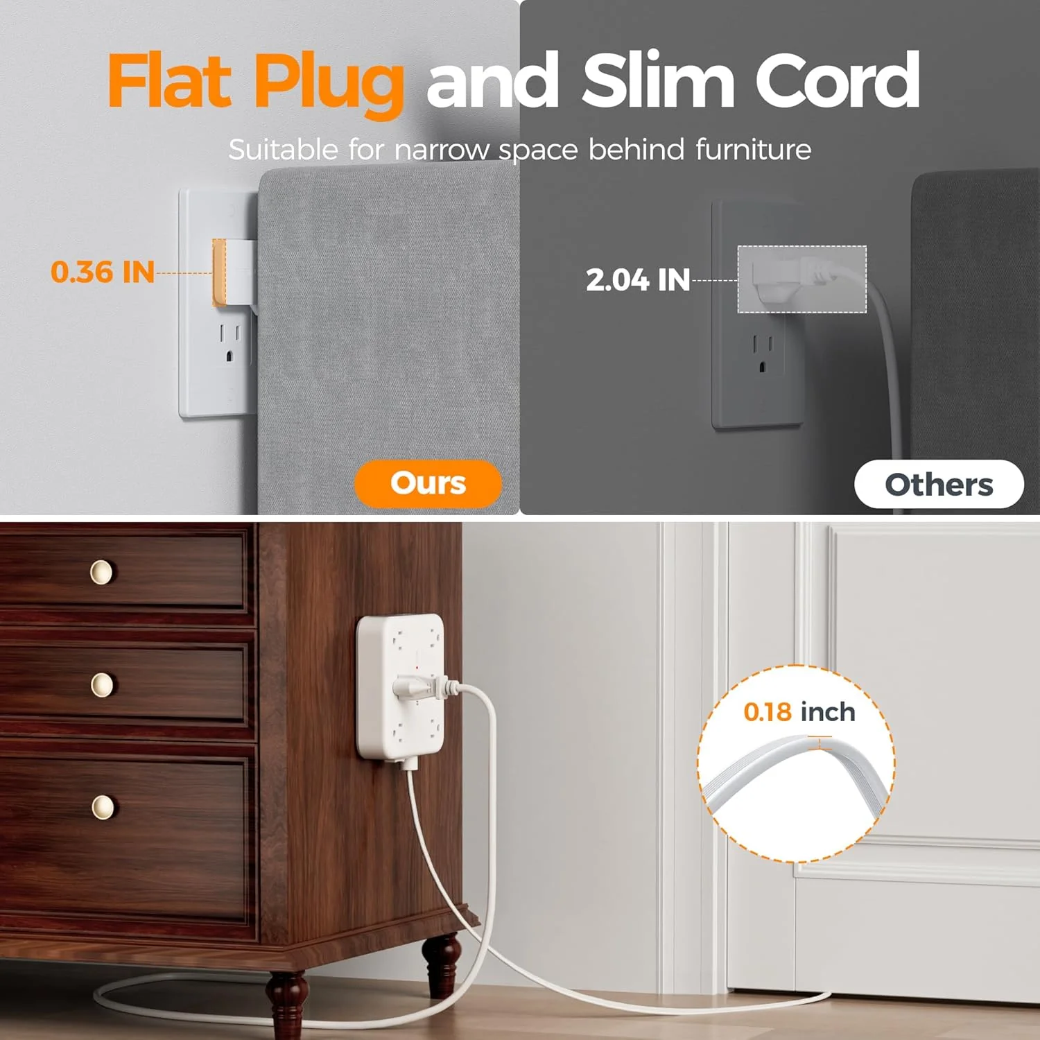 TESSAN 5 Ft Surge Protector Power Strip PS08 - Image 7