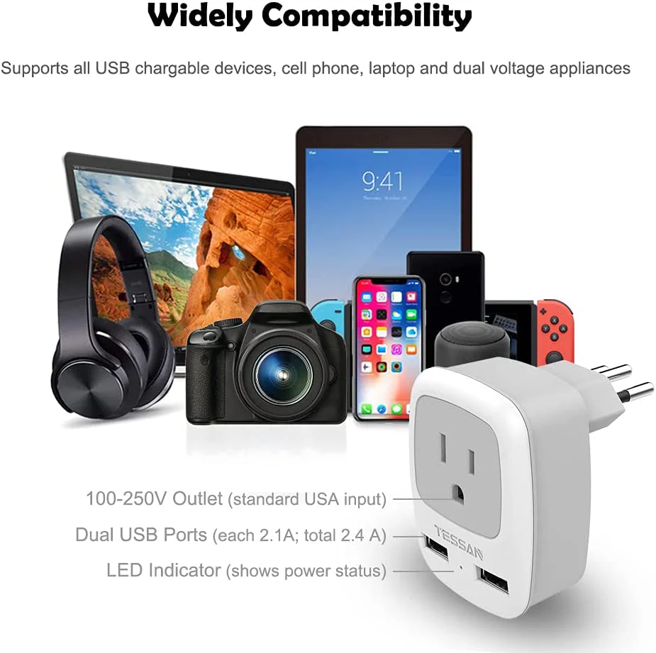 US To Brazil Travel Plug Adapter with 2 USB Ports(Type N Plug) - Image 3