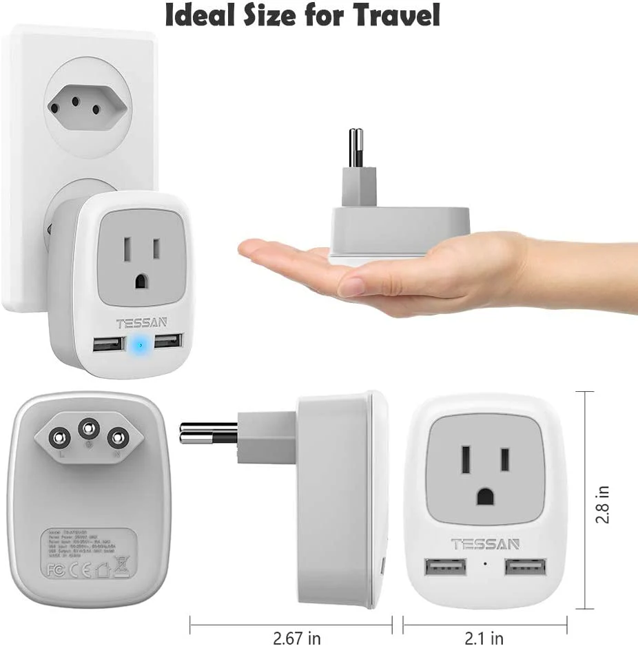 US To Brazil Travel Plug Adapter with 2 USB Ports(Type N Plug) - Image 5