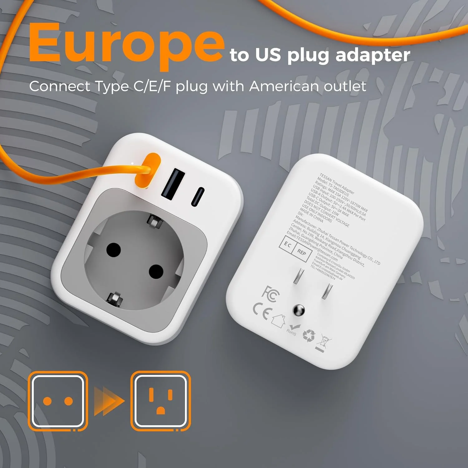 TESSAN EU to US Type C/E/F Plug Adapter TA03 - Image 3