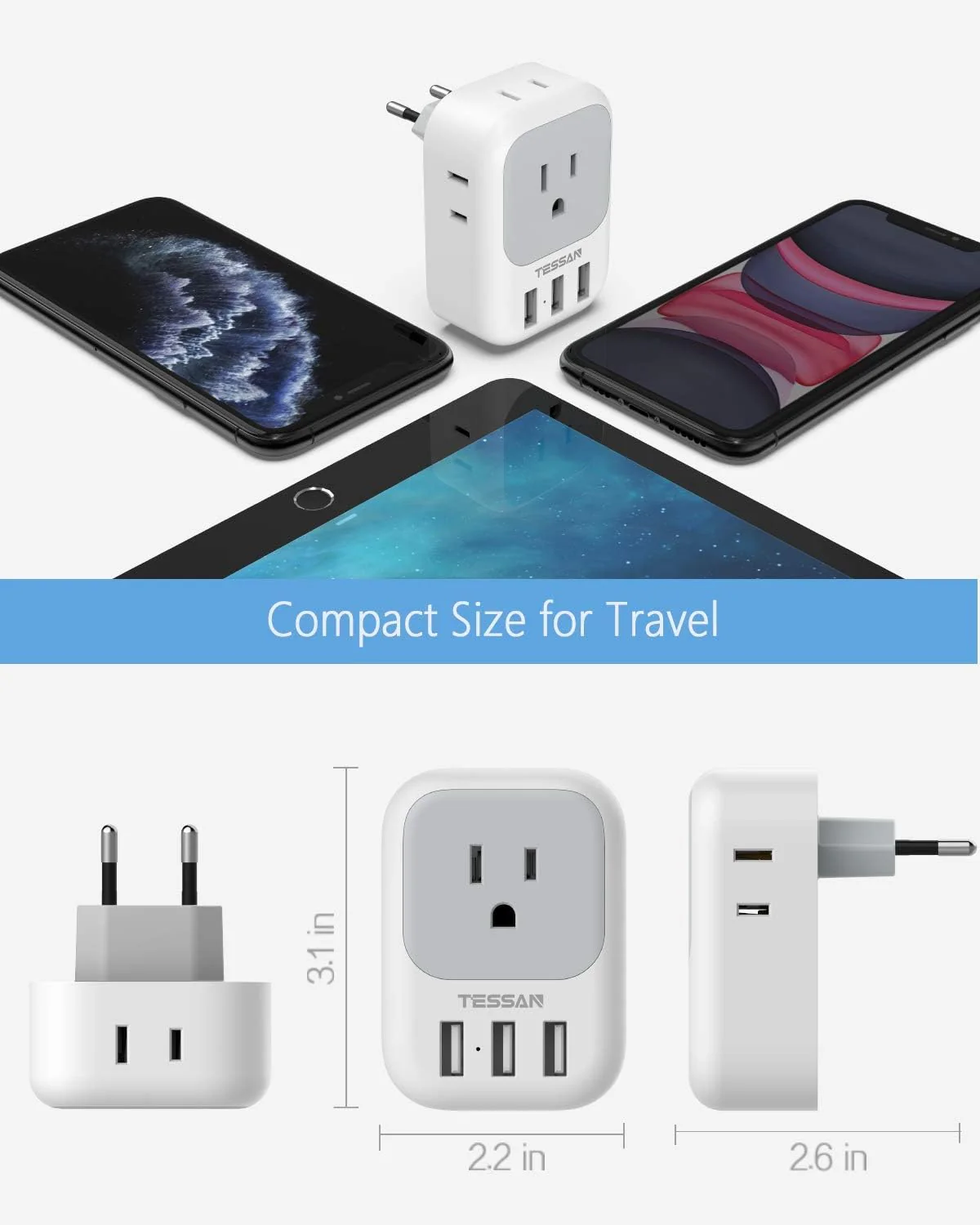 TESSAN European Travel Adapter(US To EU)  With USB Ports, to Most of Europe, Iceland Spain Italy France Germany - Image 6