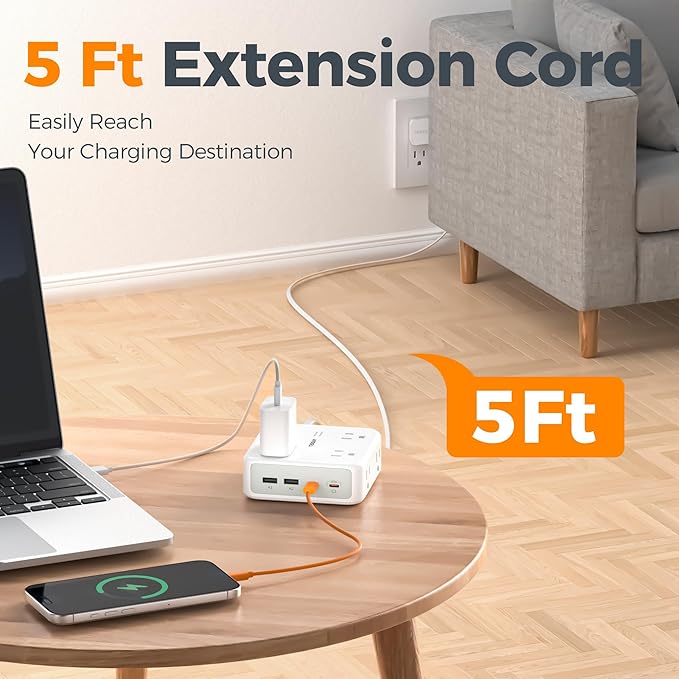 TESSAN Flat Extension Cord Surge Protector Power Strip - Image 6