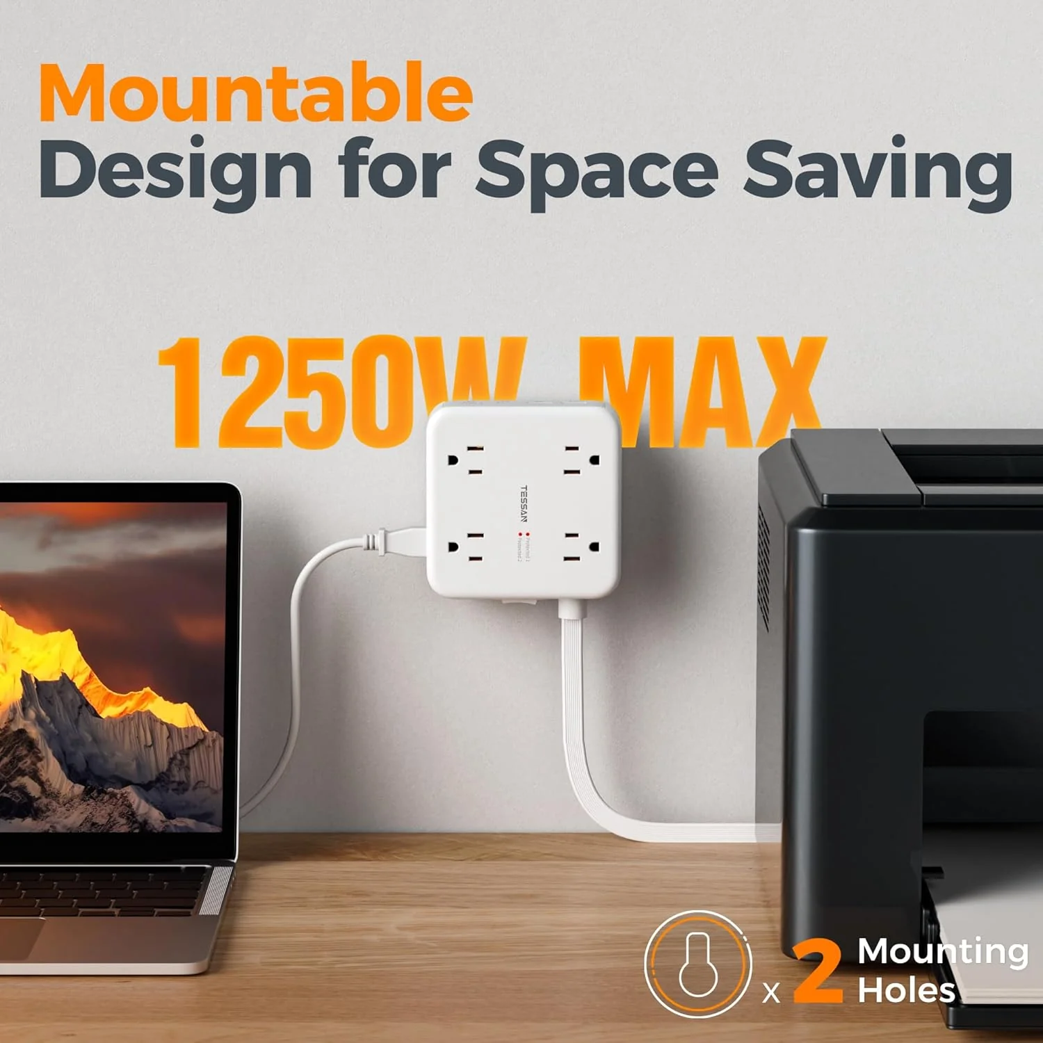 TESSAN Flat Extension Cord Surge Protector Power Strip - Image 8