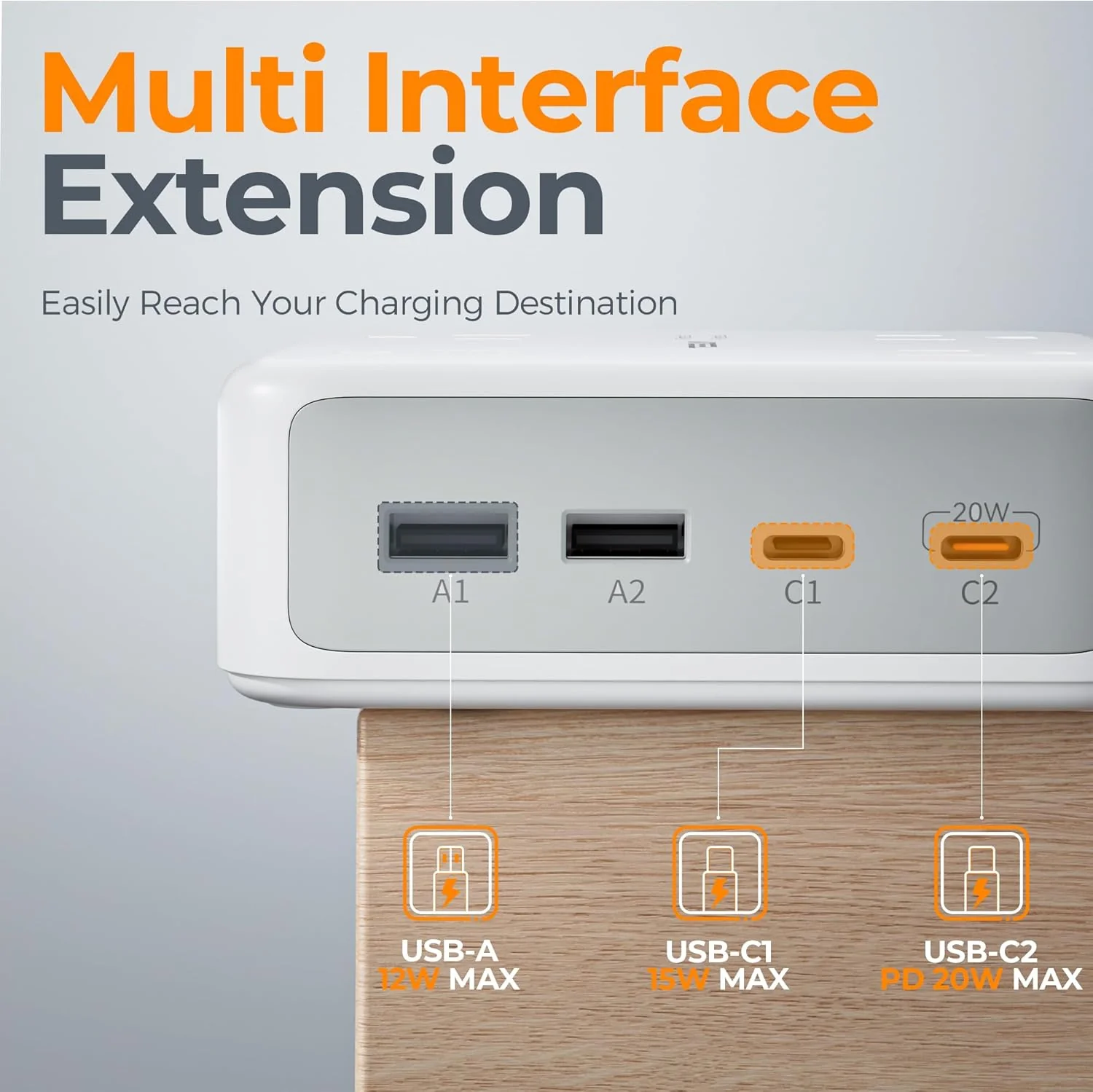 TESSAN Flat Extension Cord Surge Protector Power Strip - Image 9