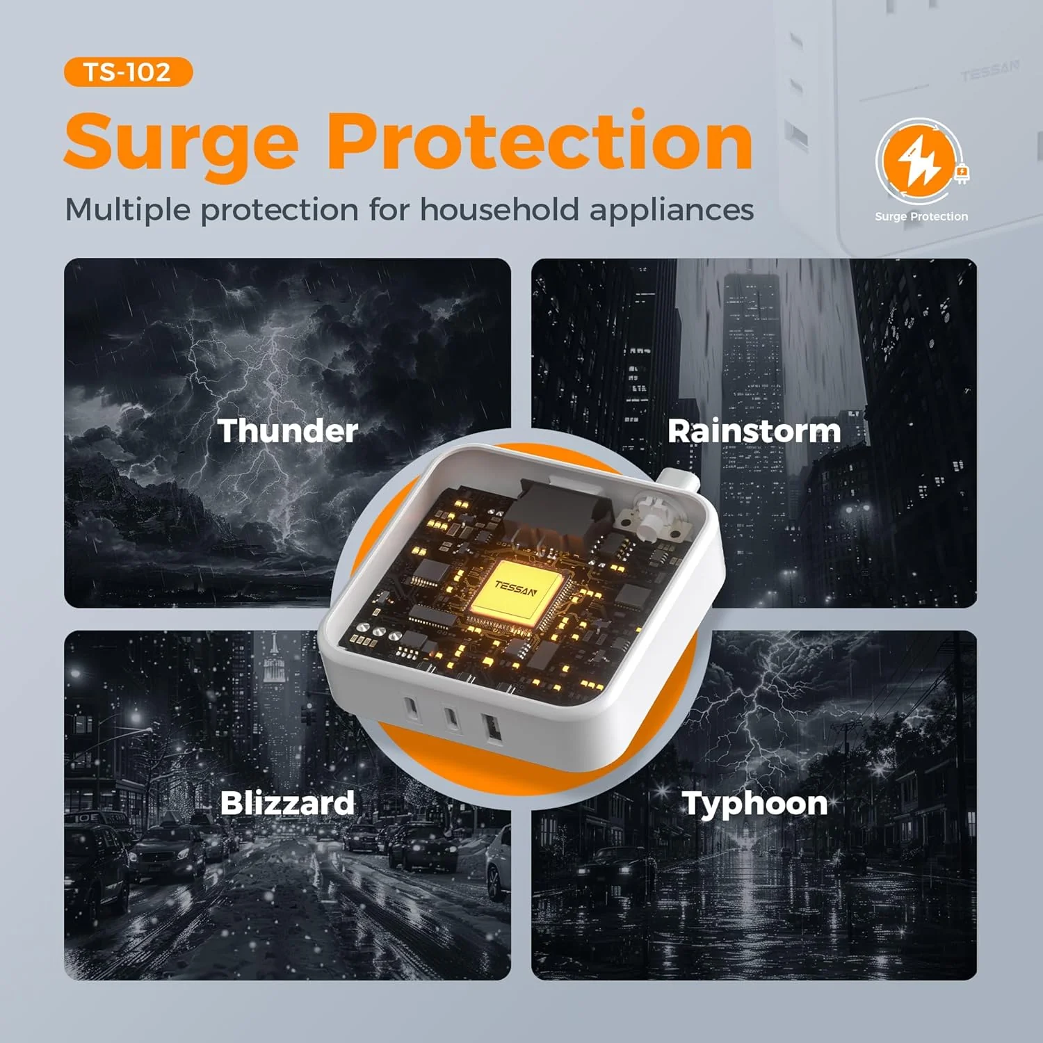 TESSAN Flat Plug Surge Protector Power Strip 102 - Image 3