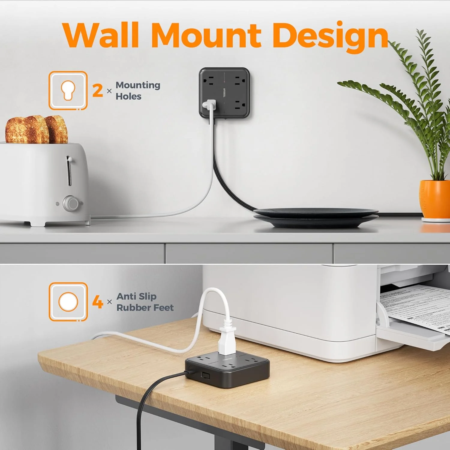 TESSAN Flat Plug Surge Protector Power Strip 102 - Image 7