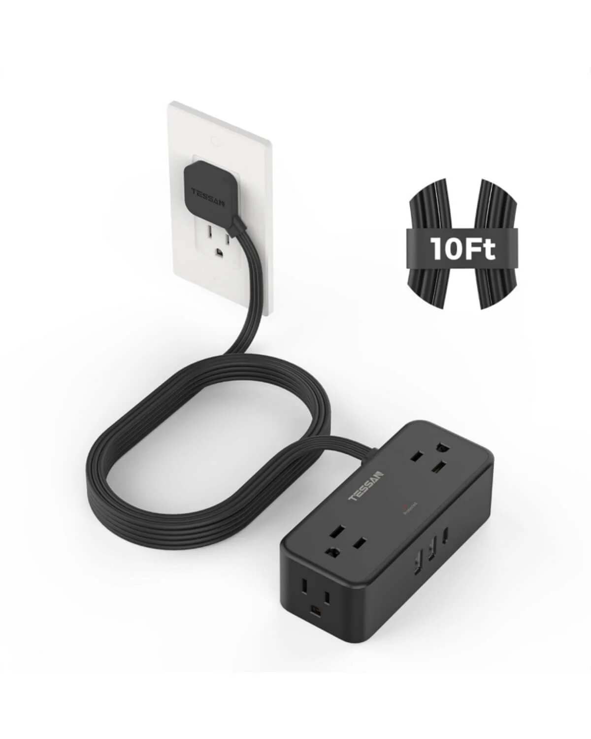 TESSAN Flat Plug Surge Protector Power Strip 1020 - Image 12