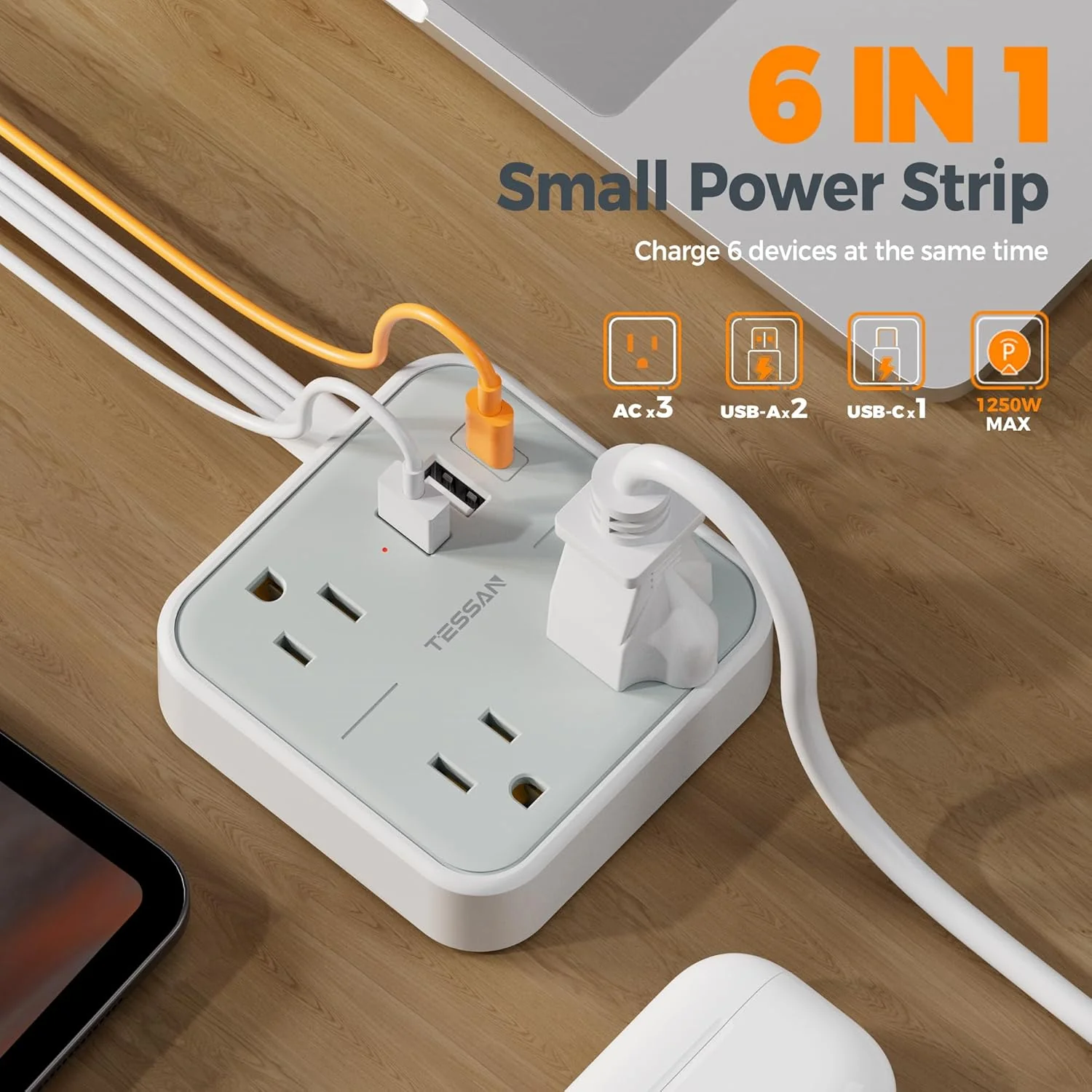 TESSAN 15W Flat Plug Surge Protector Power Strip 103 - Image 5