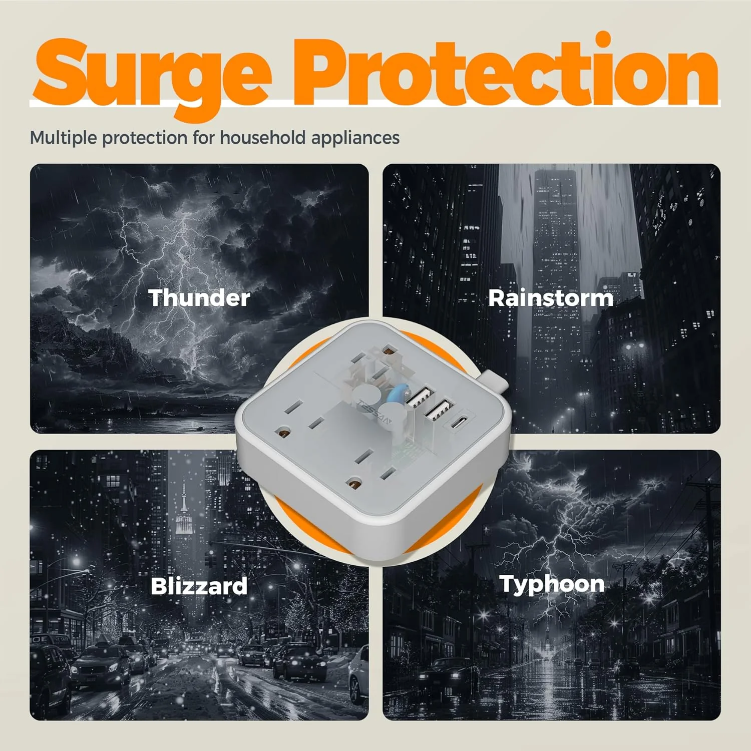 TESSAN 15W Flat Plug Surge Protector Power Strip 103 - Image 9