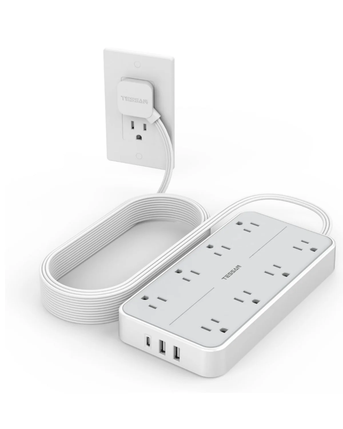 TESSAN Flat Plug Surge Protector Power Strip 108 - Image 3