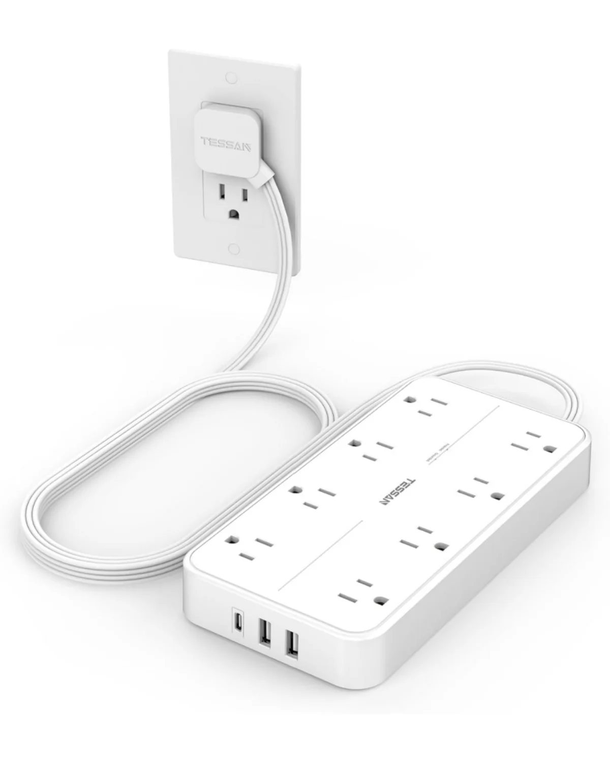 TESSAN Flat Plug Surge Protector Power Strip 108 - Image 6