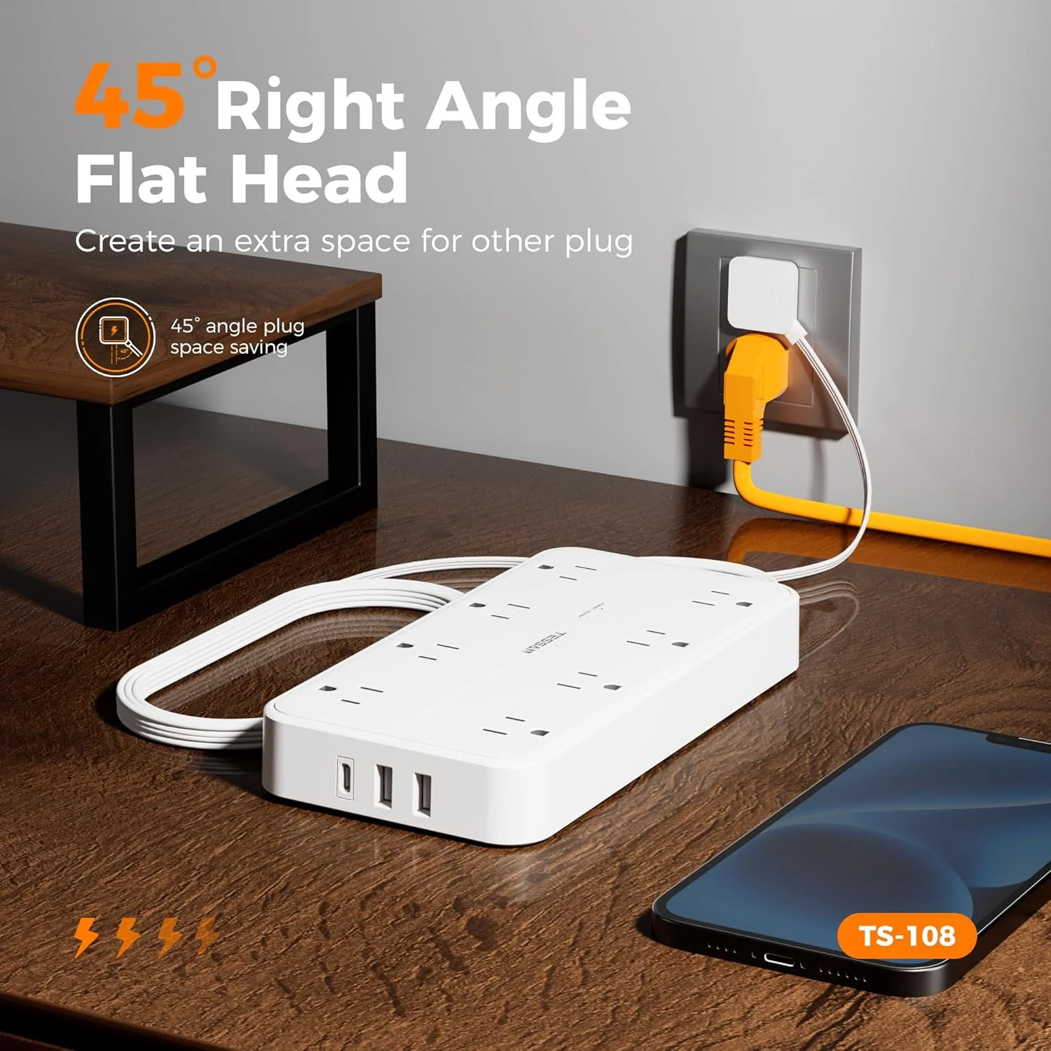 TESSAN Flat Plug Surge Protector Power Strip 108 - Image 8