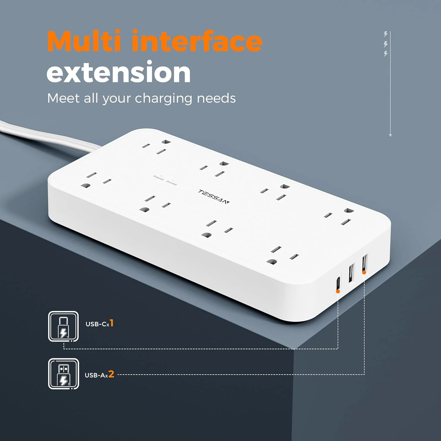 TESSAN Flat Plug Surge Protector Power Strip 108 - Image 9