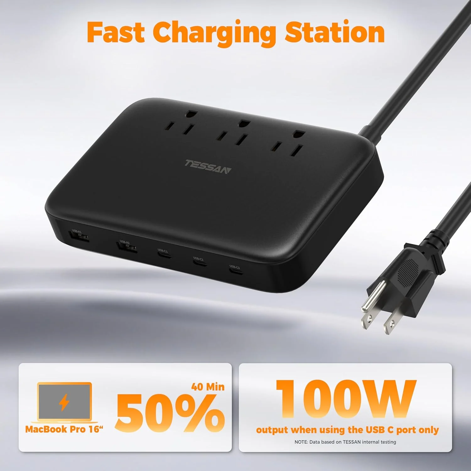 TESSAN Multiple Devices Fast Charging Station - Black - Image 3