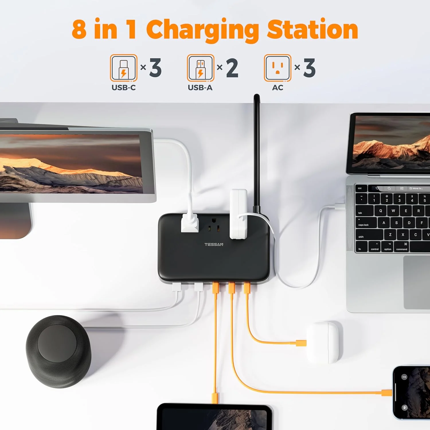 TESSAN Multiple Devices Fast Charging Station - Black - Image 4