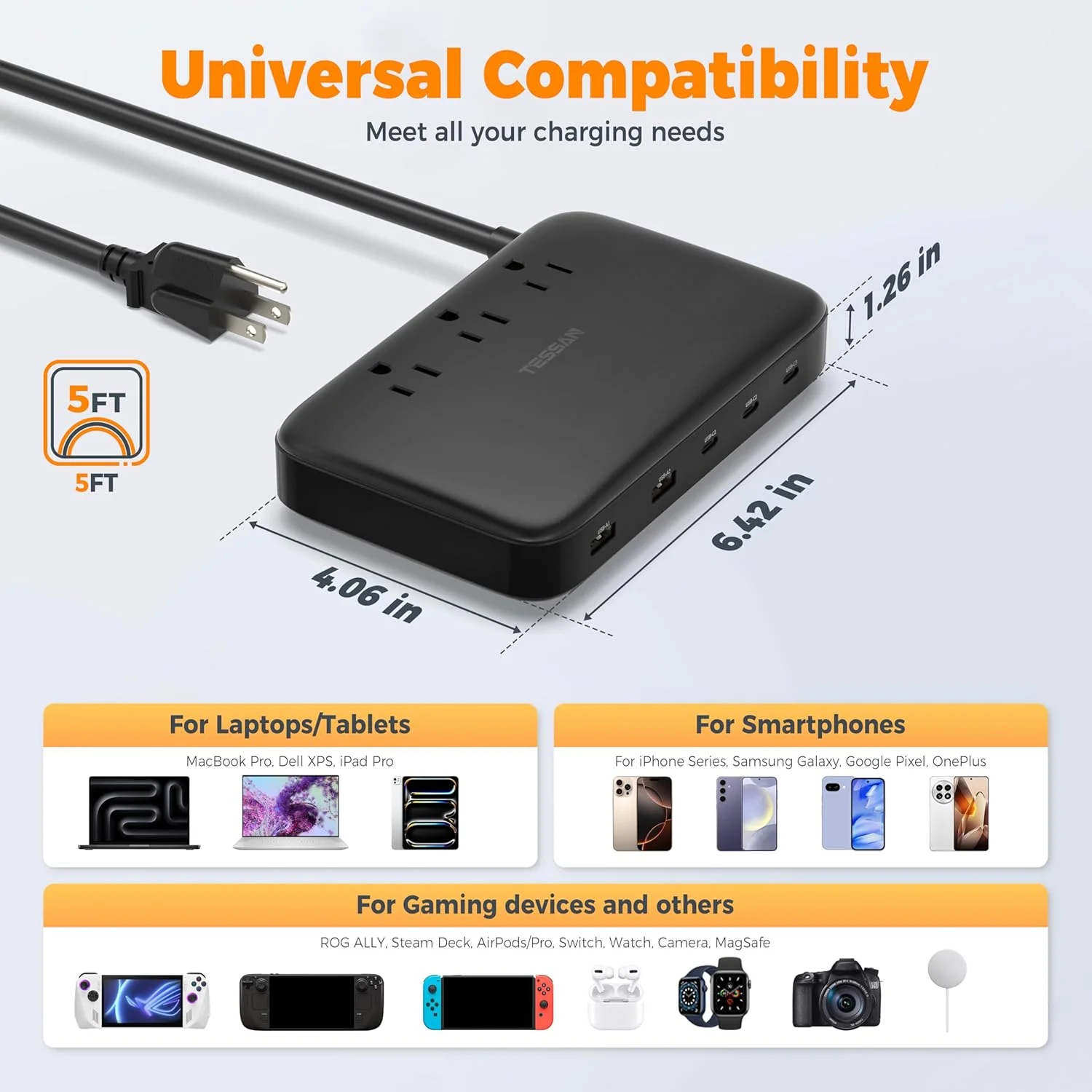 TESSAN Multiple Devices Fast Charging Station - Black - Image 5