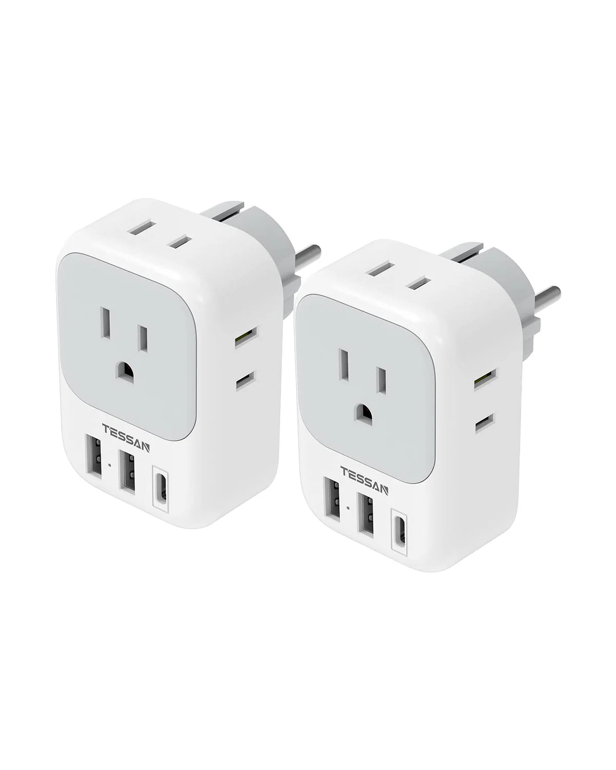 TESSAN Germany France Power Adaptor with 3 USB Charger Ports(1 USB C), 2 Pack - Image 7