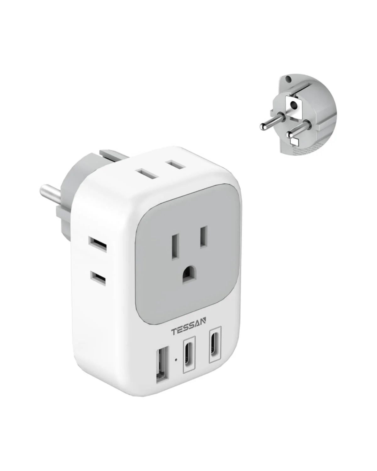 TESSAN Germany France Power Adaptor with 3 USB Charger Ports(1 USB C), 2 Pack - Image 8