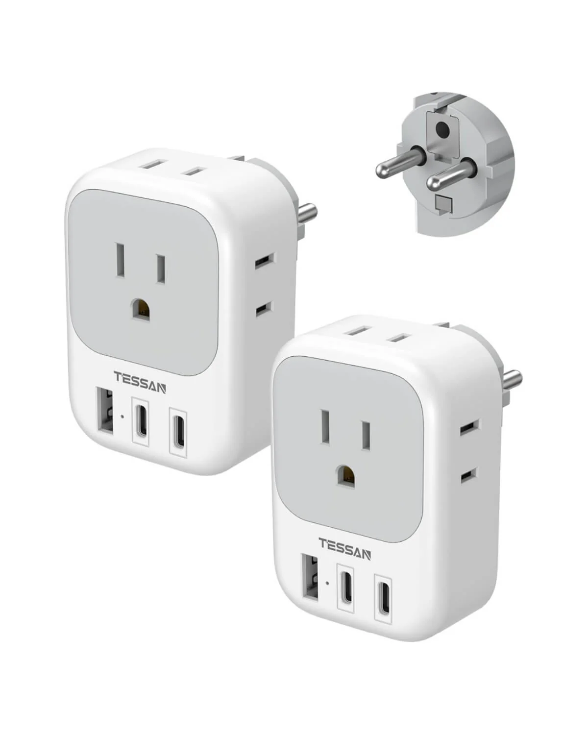 TESSAN Germany France Power Adaptor with 3 USB Charger Ports(1 USB C), 2 Pack - Image 9