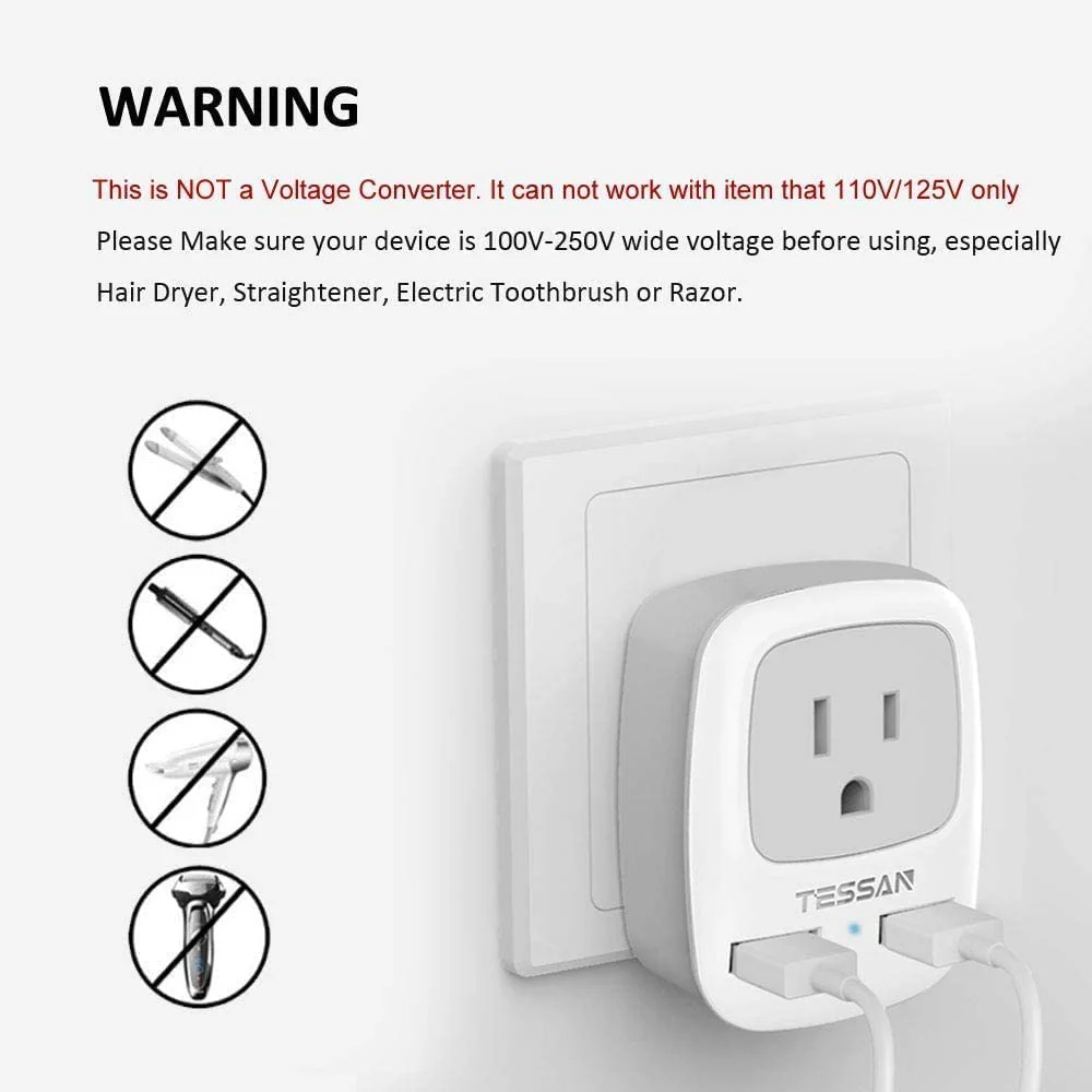 US To Italy Travel Plug Adapter with Dual USB Ports(Type L Plug) - Image 3