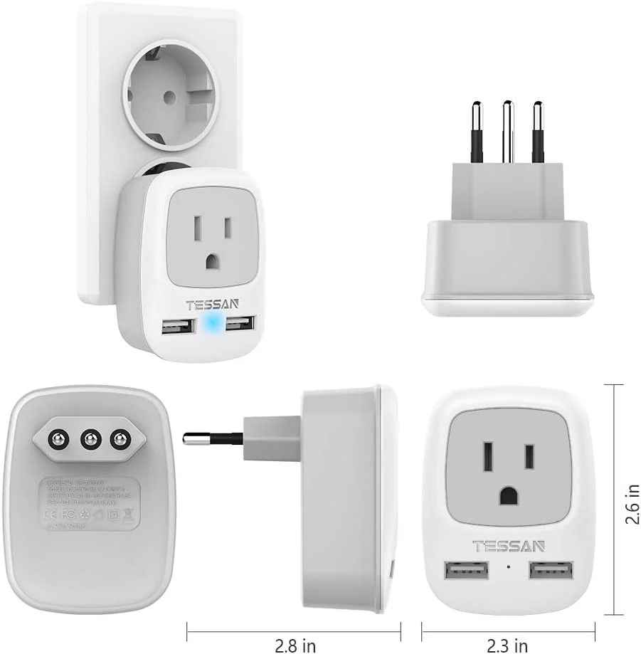 US To Italy Travel Plug Adapter with Dual USB Ports(Type L Plug) - Image 5