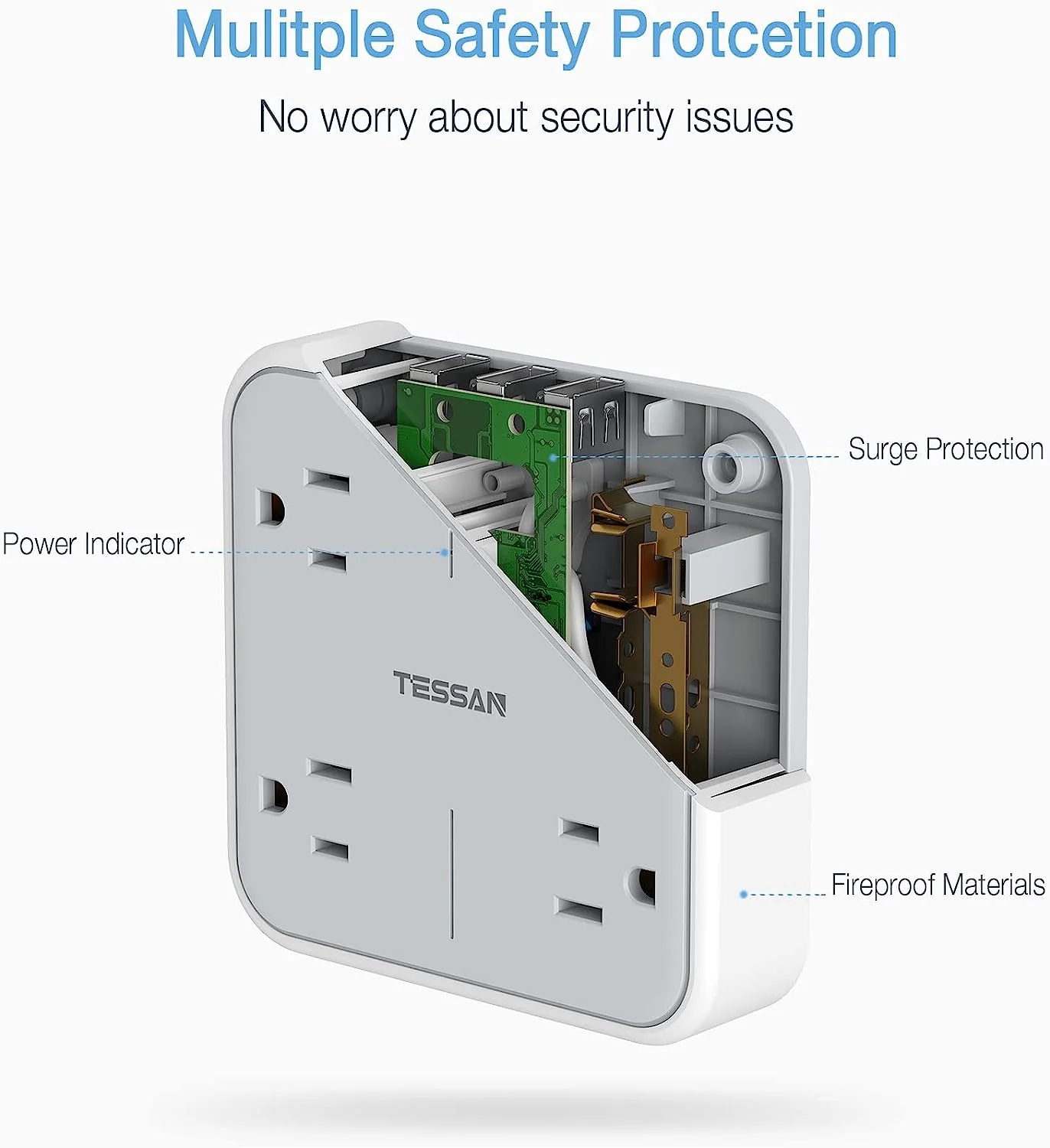 TESSAN Multi Plug USB Wall Charger with 4AC & 3 USB (1 USB C Port) - Image 4