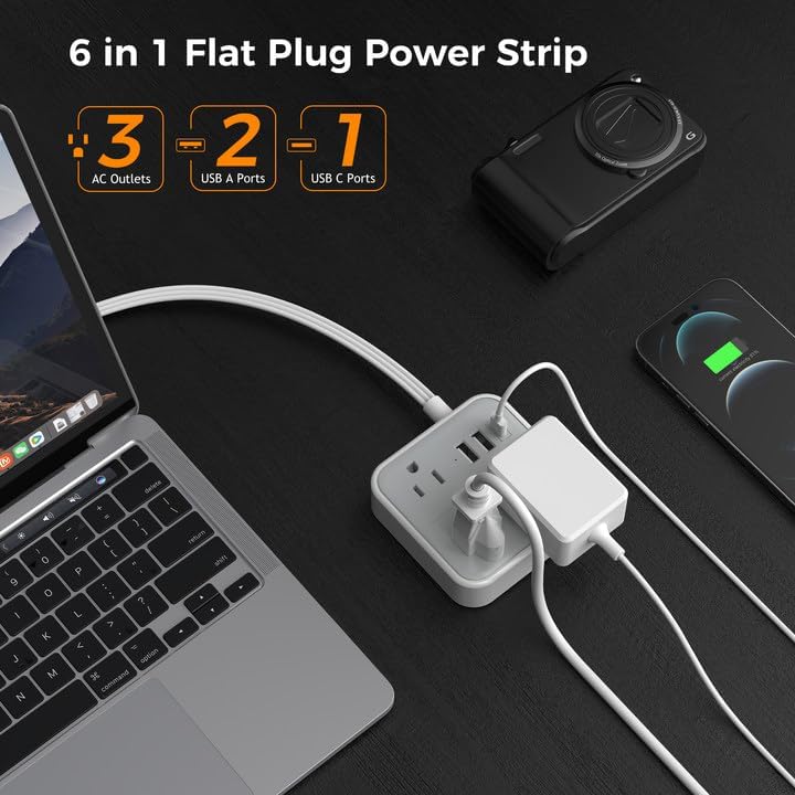 TESSAN Slim Power Strip with 3 USB (1 USB C) Ports, Ultra Thin Flat Extension Cord 5 FT - Image 3