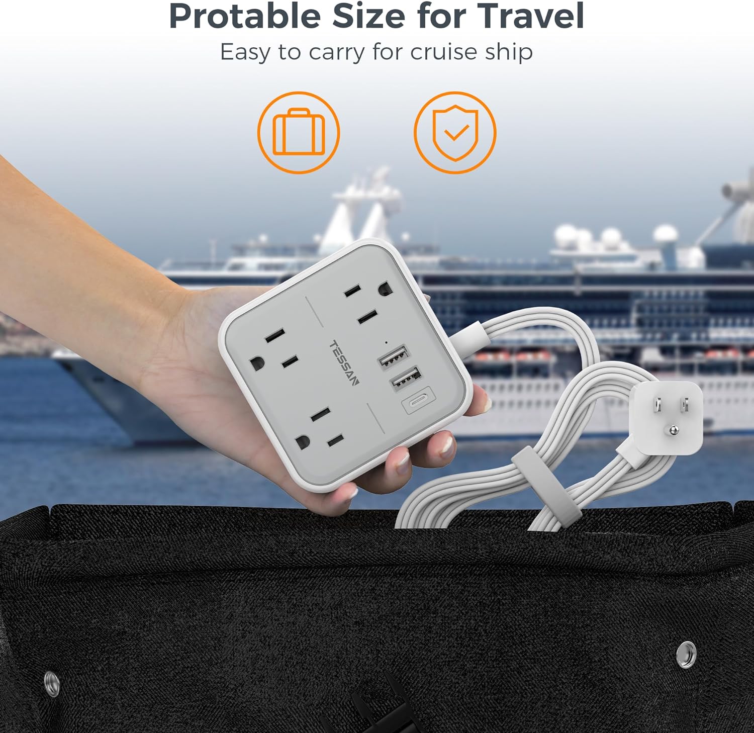 TESSAN Slim Power Strip with 3 USB (1 USB C) Ports, Ultra Thin Flat Extension Cord 5 FT - Image 6