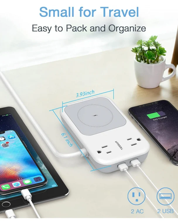 Wireless Charger Power Strip 4 FT Extension Cord With 2 Outlets 2 USB Ports - Image 5