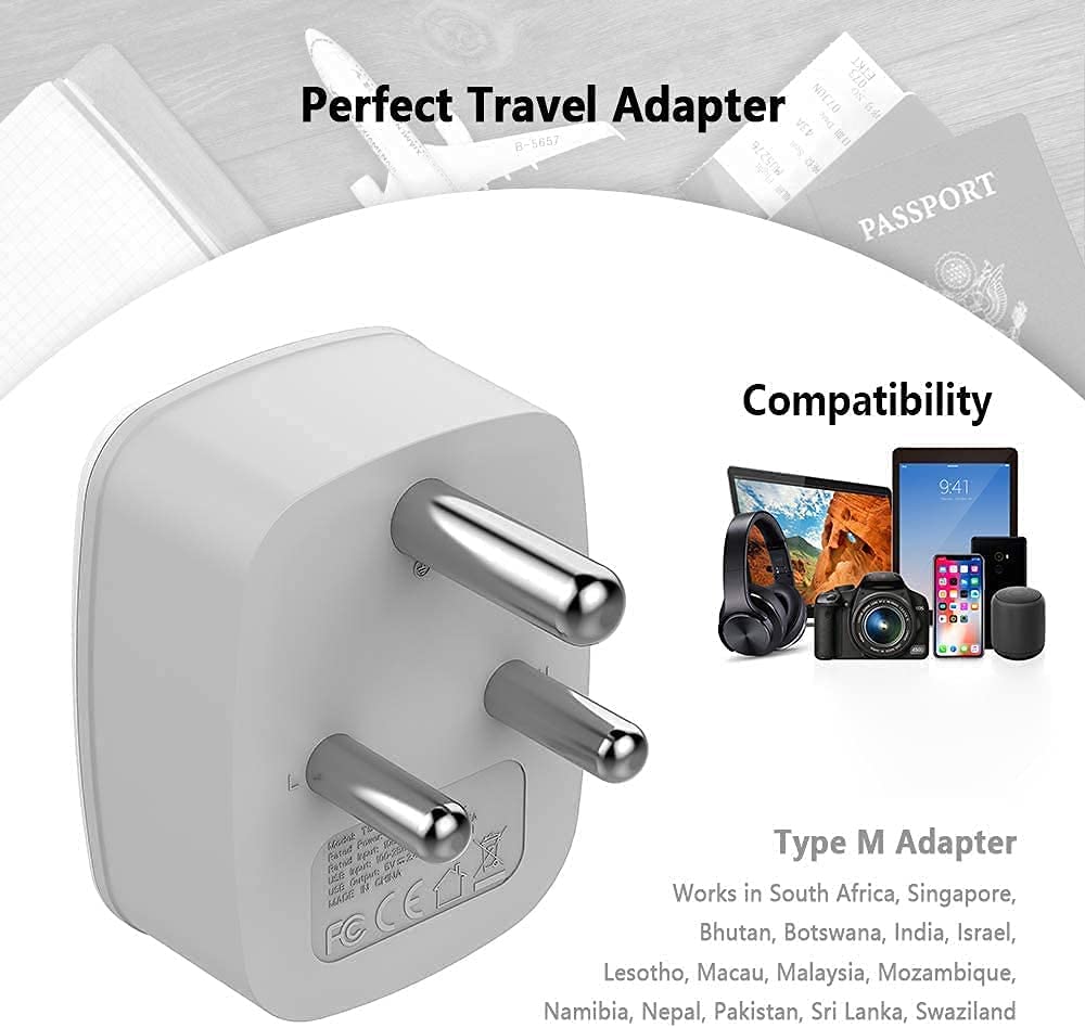 US To South Africa Travel Plug Adapter with 2 USB(Type M Plug) - Image 3
