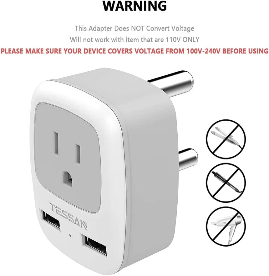 US To South Africa Travel Plug Adapter with 2 USB(Type M Plug) - Image 4