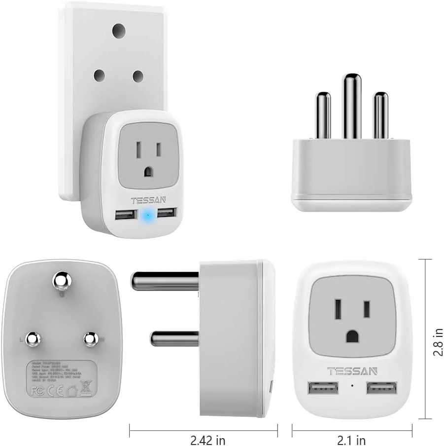 US To South Africa Travel Plug Adapter with 2 USB(Type M Plug) - Image 5
