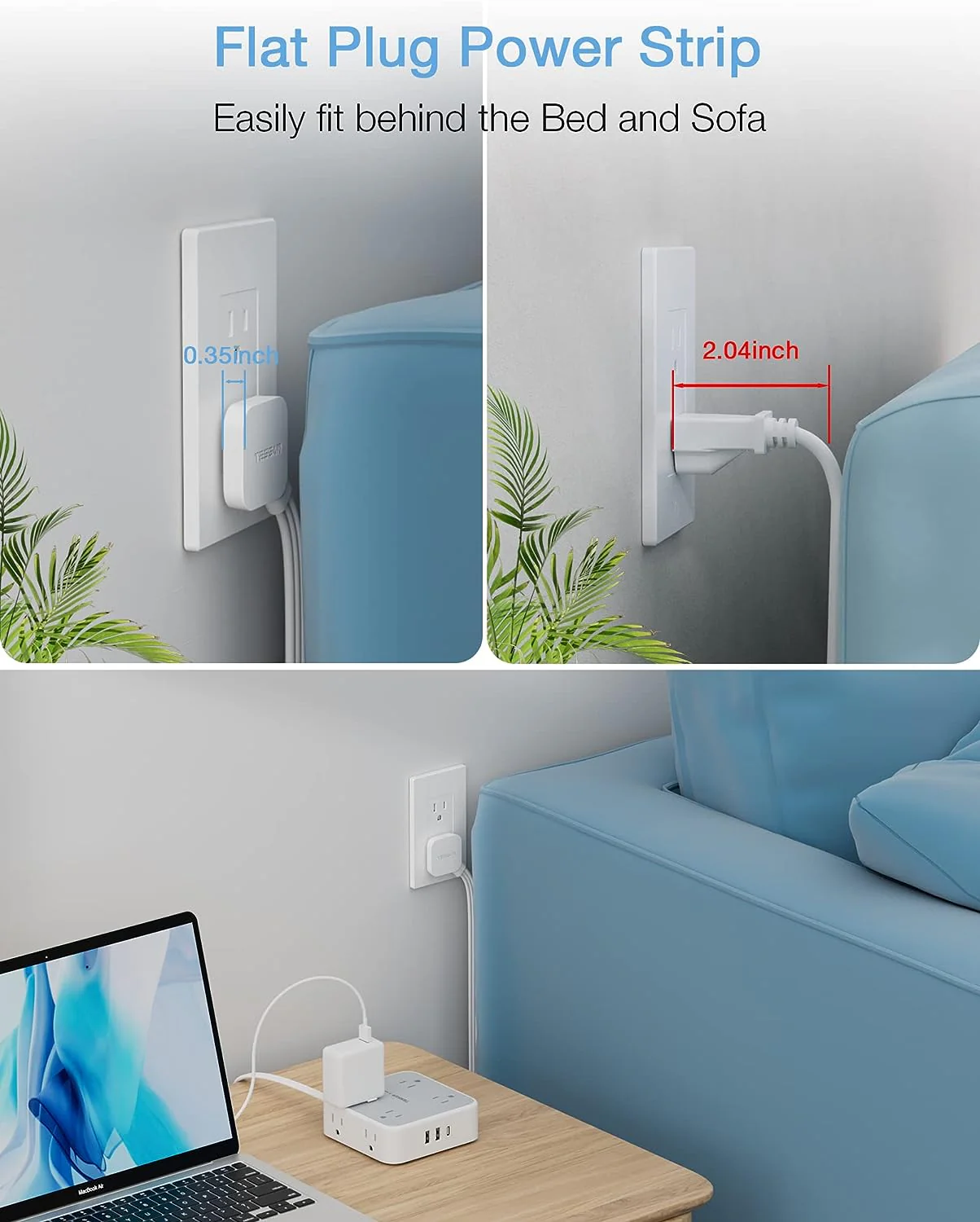 TESSAN Surge Protector Power Strip with 8 AC Outlets, 3 USB(1 USB C) - Image 3