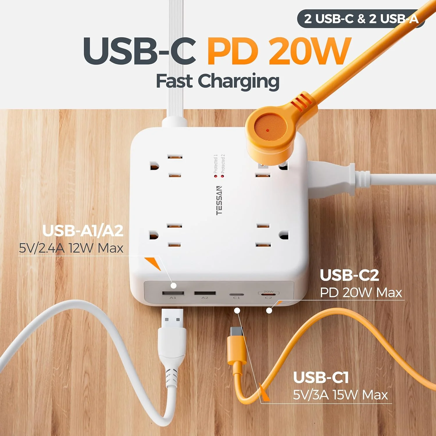 TESSAN 15 Ft Surge Protector Power Strip PS07 - Image 5