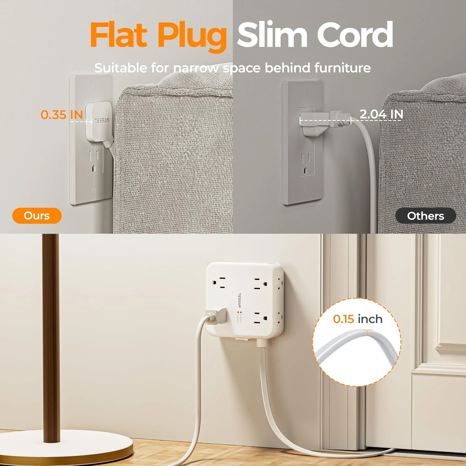 TESSAN 15 Ft Surge Protector Power Strip PS07 - Image 7