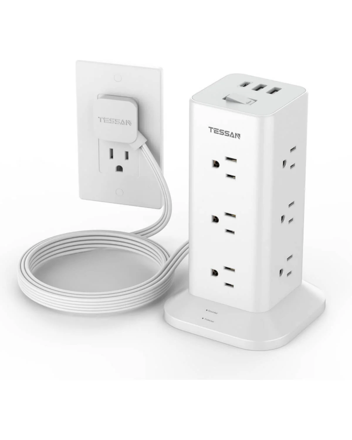 TESSAN Space-Saving Tower Strip With USB Ports, Surge Protection, Convenient ON/OFF Switch - Image 8