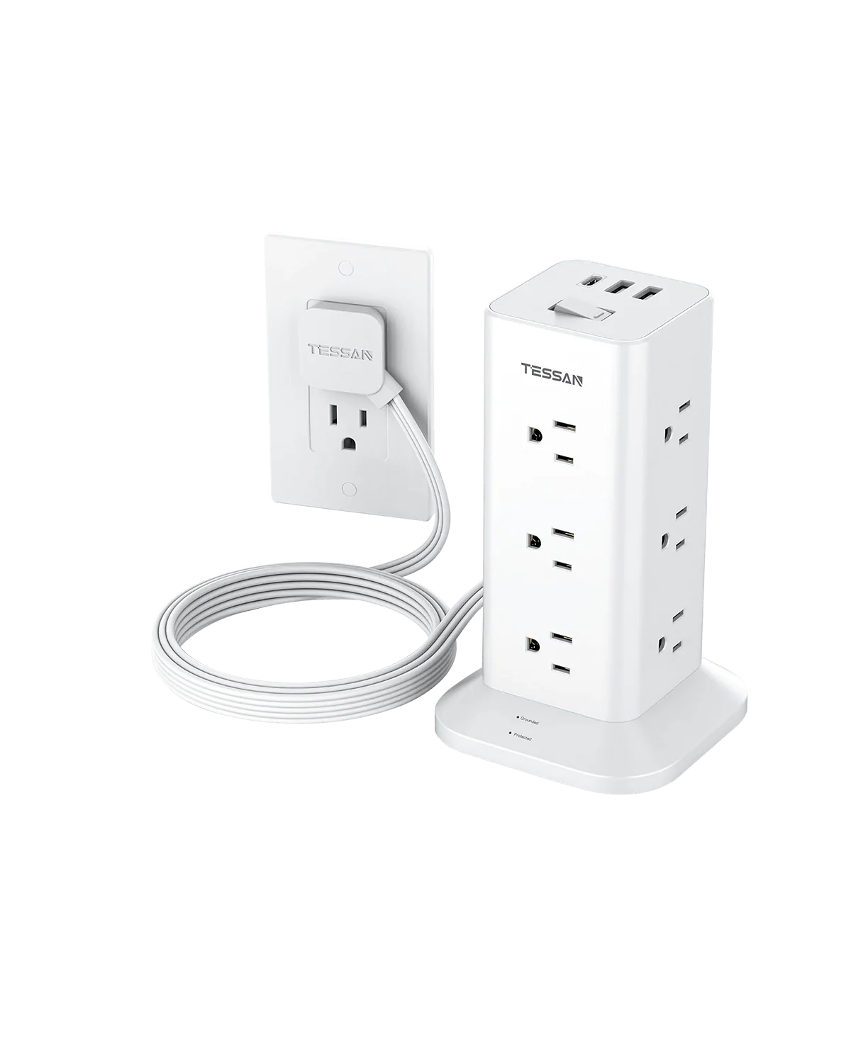 TESSAN Space-Saving Tower Strip With USB Ports, Surge Protection, Convenient ON/OFF Switch - Image 9