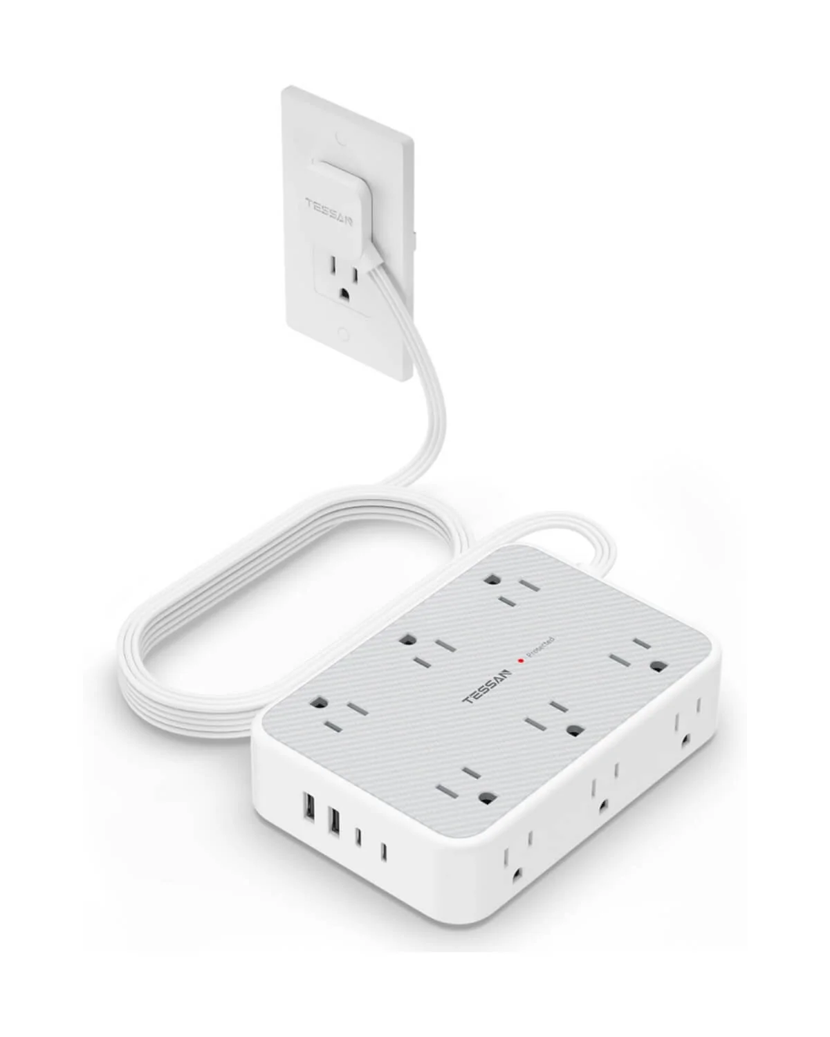 Tessan Flat Extension Cord Surge Protector Power Strip PS02 - Image 9