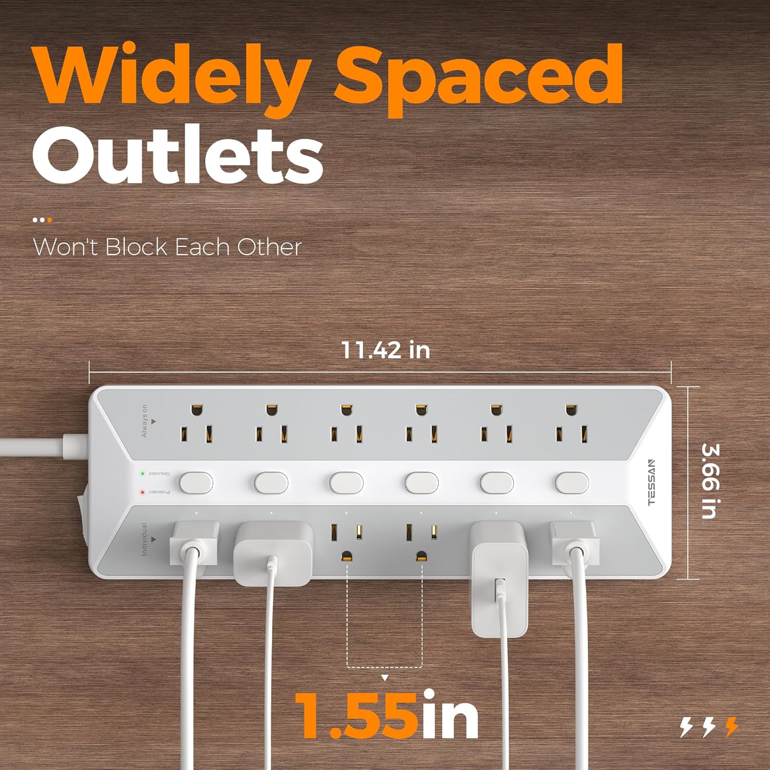 TESSAN 12 Outlets Surge Protector Power Strip 6FT - Image 8