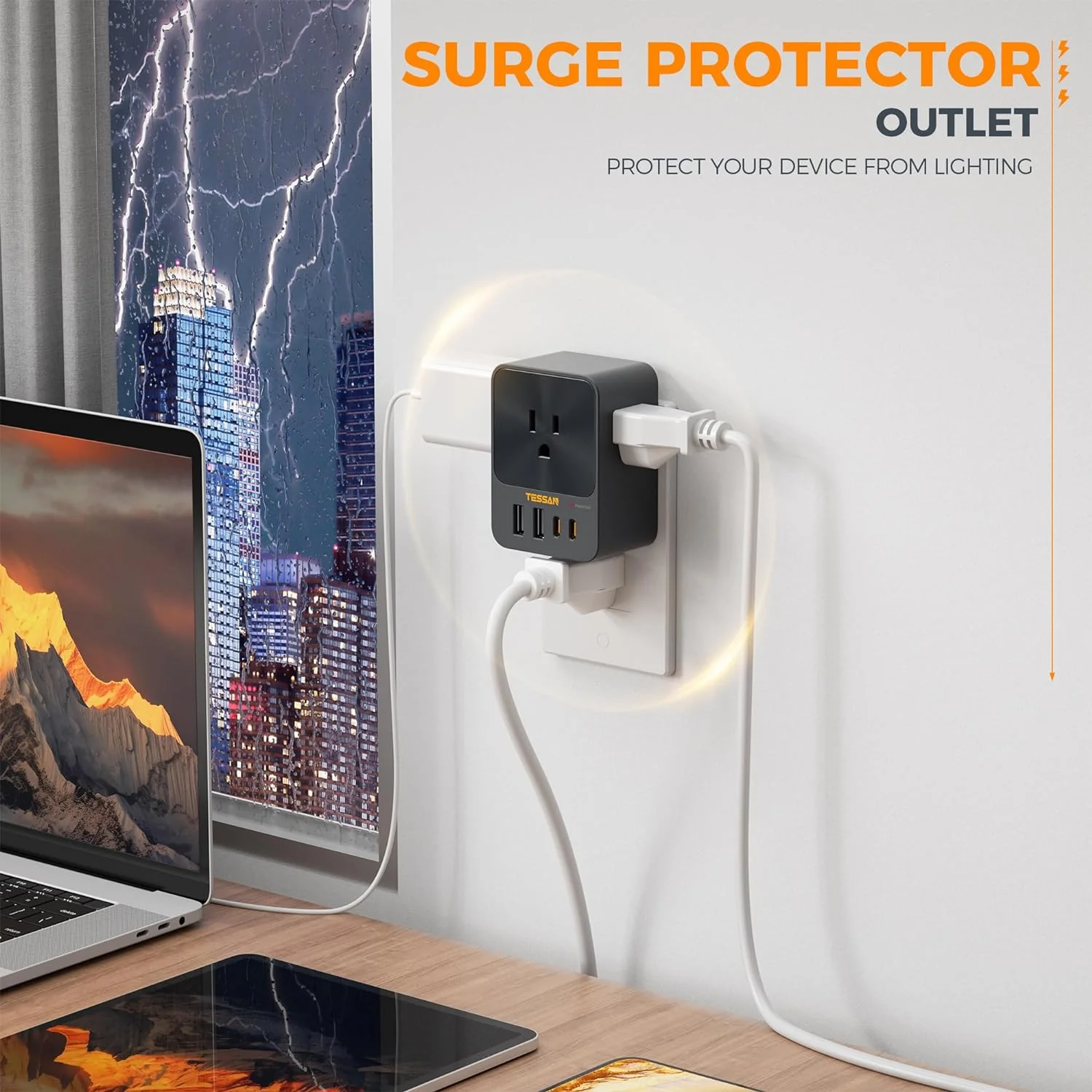 TESSAN Outlet Extender With USB Ports, Surge Protection, 30W Fast Charging - Image 8
