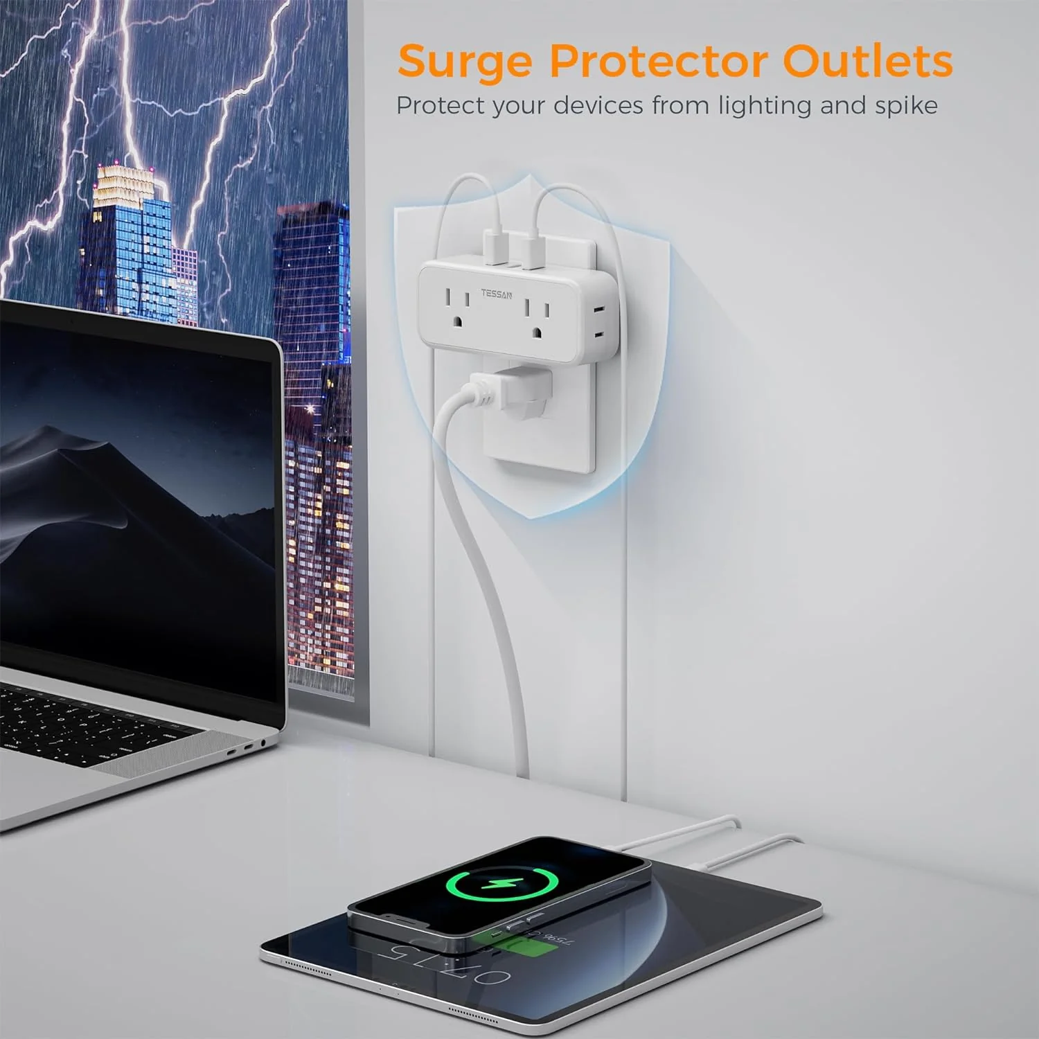 TESSAN 4 Electrical Multiple Outlet Extender with 3 USB Ports, Multi Plug Outlet Splitter with USB - Image 5