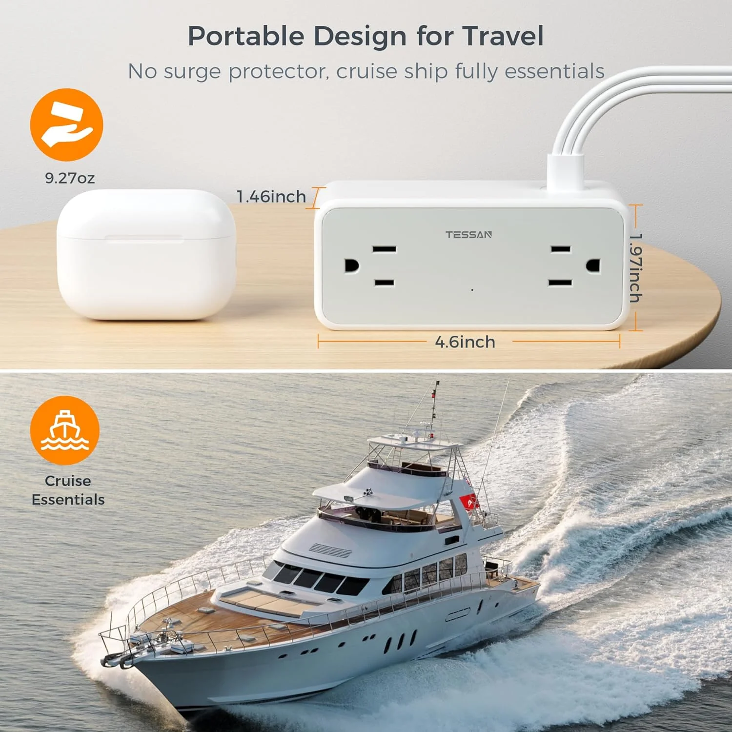 TESSAN 4 Outlets Ultra Thin Flat Plug Power Strip, 3 USB Wall Charger (1 USB C Port), Small Flat Extension Cord - Image 6