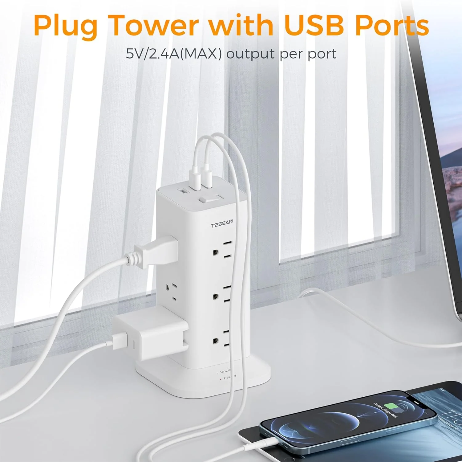 TESSAN Vertical GaN Desktop Power Hub Charging Station with PD - Image 8