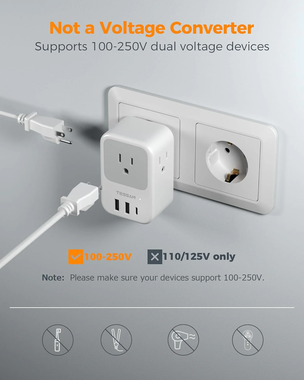 TESSAN European Travel Plug Adapter 2 Pack - Image 5