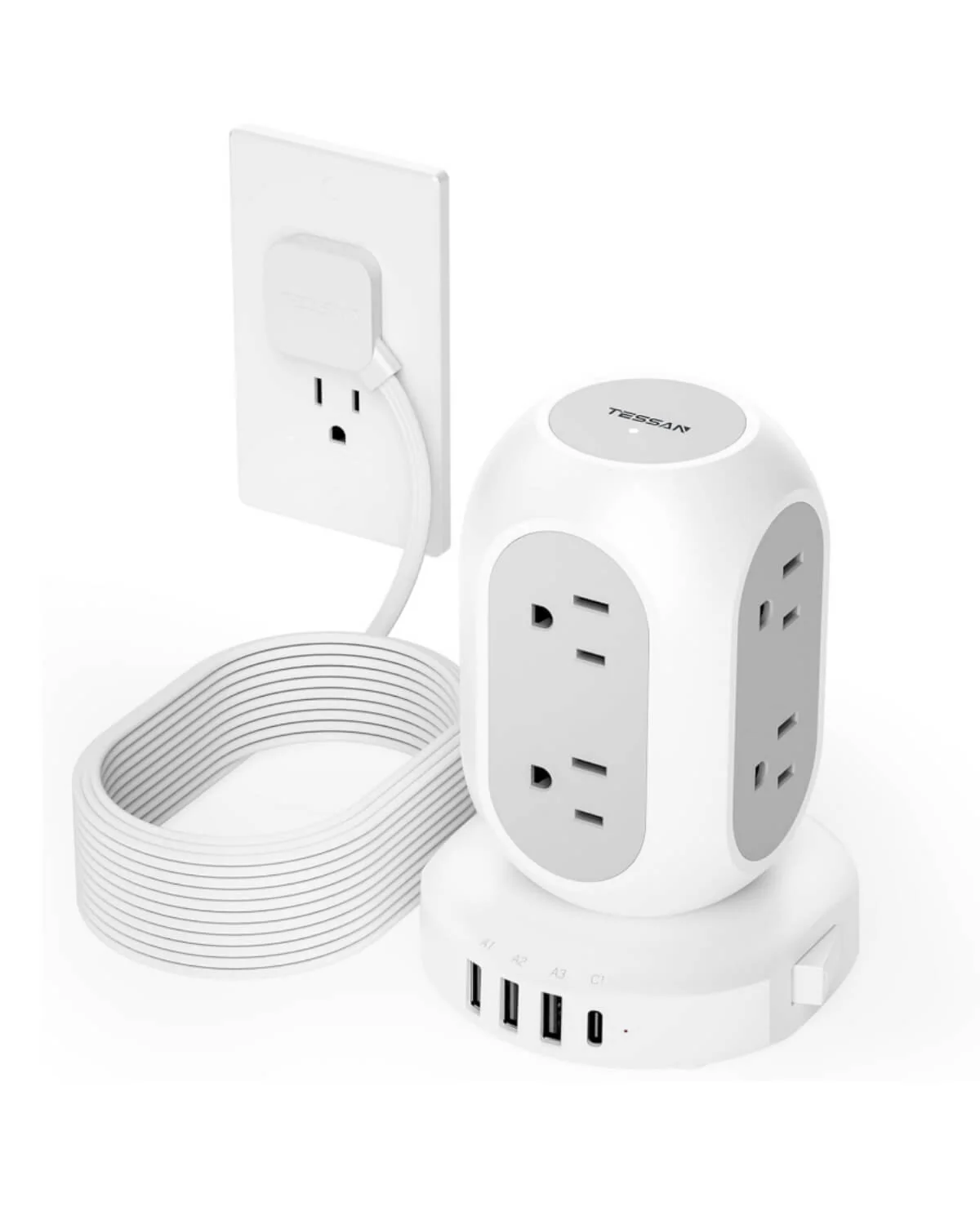 TESSAN Flat Plug Extension Cord 10 Ft with 8 AC Multiple Outlets 4 USB Ports (1 USB C) - Image 7