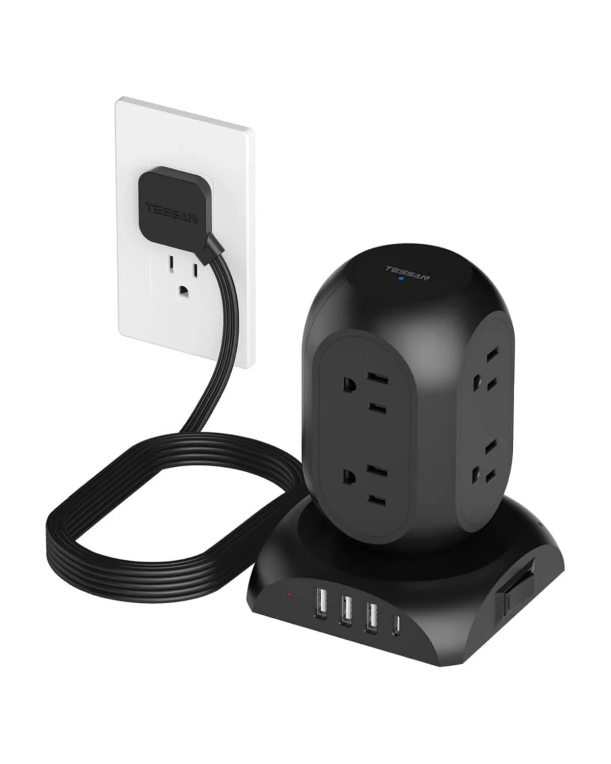 TESSAN Flat Plug Extension Cord 10 Ft with 8 AC Multiple Outlets 4 USB Ports (1 USB C) - Image 8