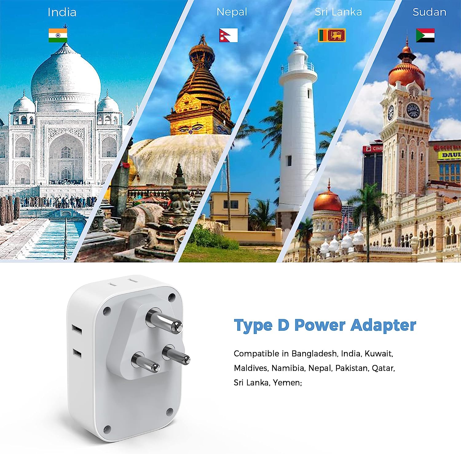 TESSAN India Power Adapter with 4 American Outlets 3 USB Charger (1 USB C Port) - Image 3