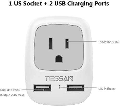 TESSAN International Power Outlet Adaptor with 2 USB, 2 Pack - Image 3