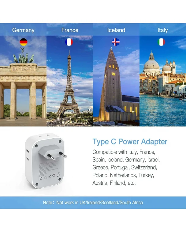 TESSAN US To European Travel Adapter PD 15W - Image 4